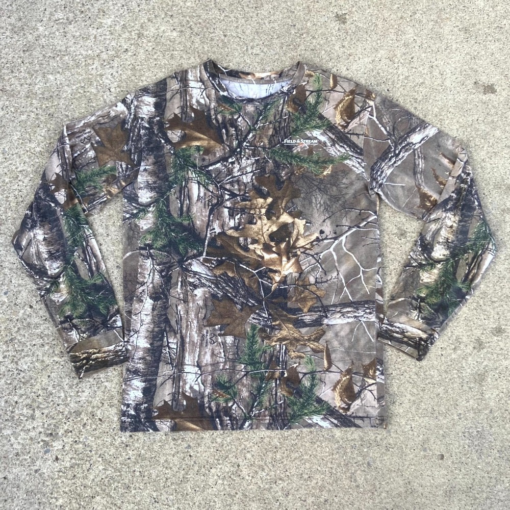 Field & Stream Shirt Men Medium Green Realtree Camouflage Hiking Hunting Fishing